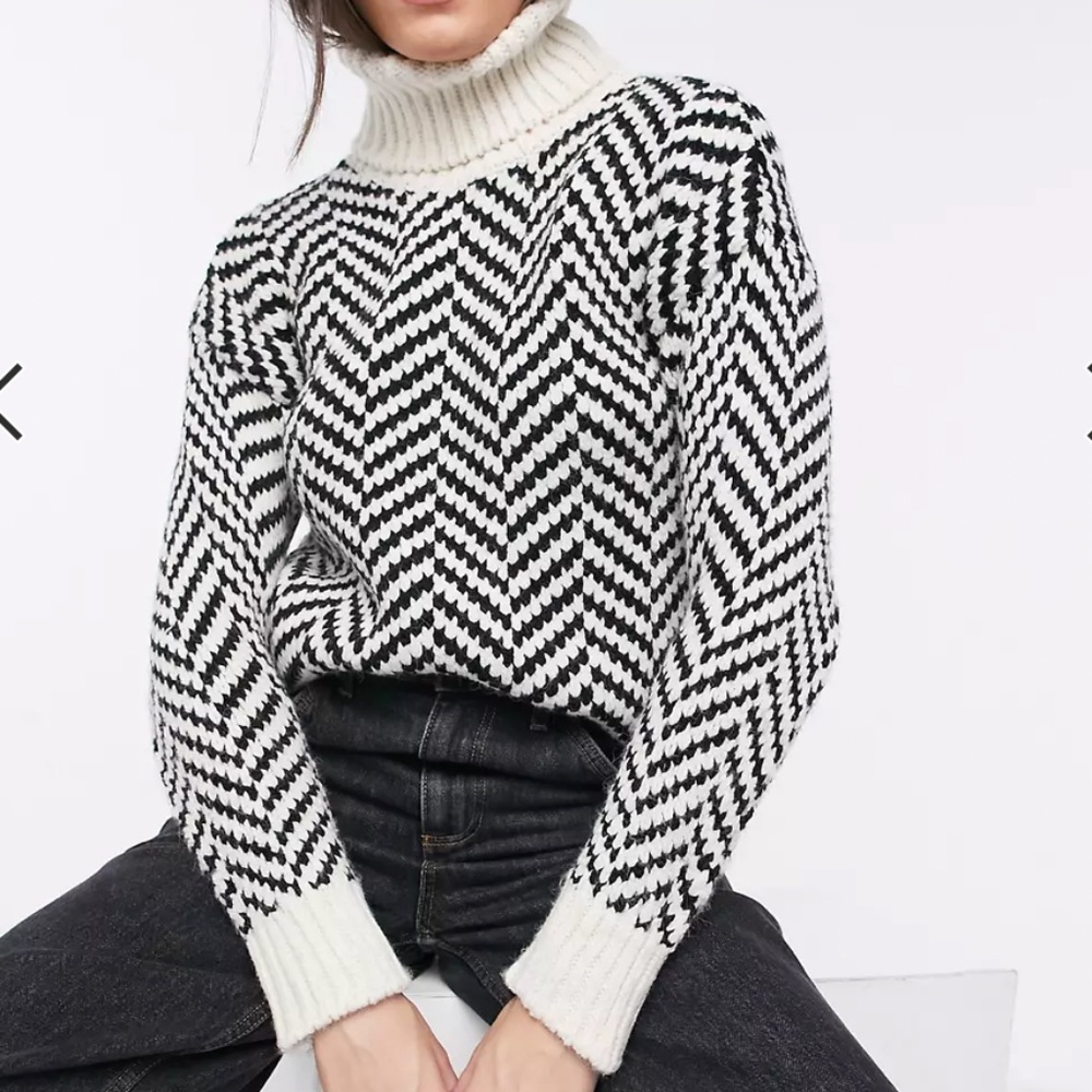 Mango Chevron Knit Turtleneck Sweater, Size M